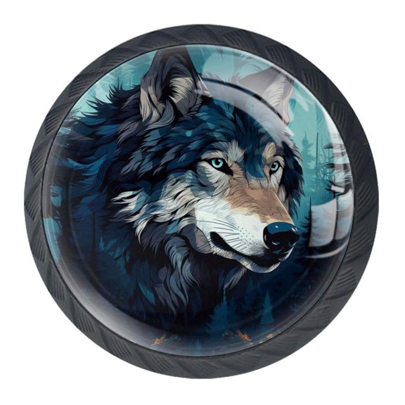 4 Pcs Wolf Knobs for Kitchen Cabinet Cupboard Dresser Bookcase Drawer Pulls Handles Round Home Decor