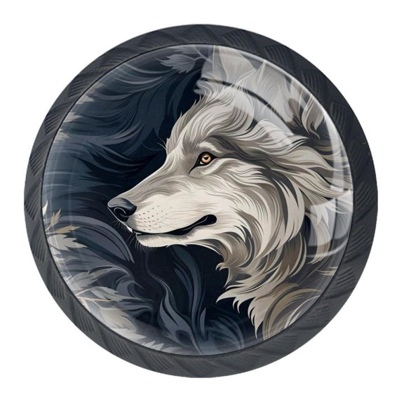 4 Pcs Wolf Knobs for Kitchen Cabinet Cupboard Dresser Bookcase Drawer Pulls Handles Round Home Decor