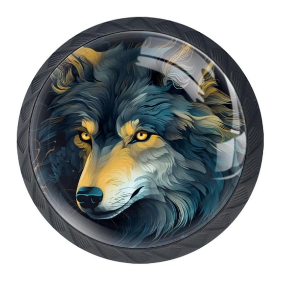 4 Pcs Wolf Knobs for Kitchen Cabinet Cupboard Dresser Bookcase Drawer Pulls Handles Round Home Decor