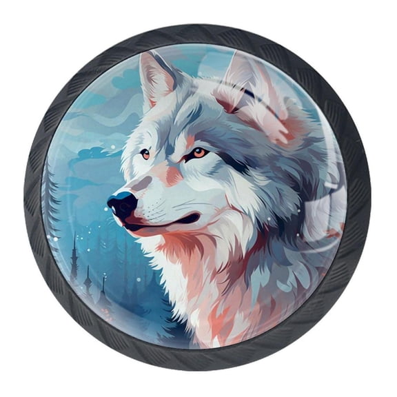 4 Pcs Wolf Knobs for Kitchen Cabinet Cupboard Dresser Bookcase Drawer Pulls Handles Round Home Decor