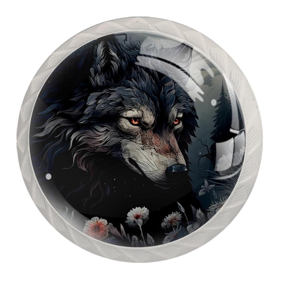 4 Pcs Wolf Knobs for Kitchen Cabinet Cupboard Dresser Bookcase Drawer Pulls Handles Round Home Decor