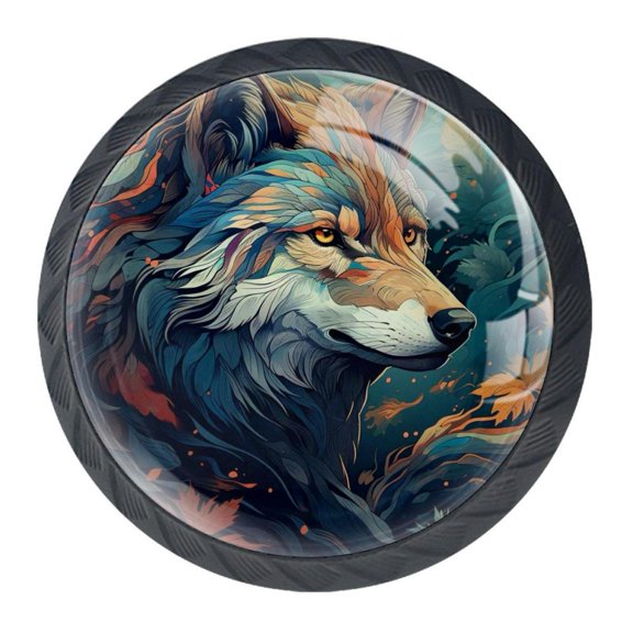 4 Pcs Wolf Knobs for Kitchen Cabinet Cupboard Dresser Bookcase Drawer Pulls Handles Round Home Decor
