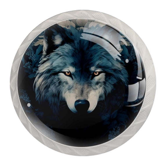 4 Pcs Wolf Knobs for Kitchen Cabinet Cupboard Dresser Bookcase Drawer Pulls Handles Round Home Decor