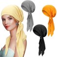 thumbnail image 1 of 4 Pcs Women Head Scarf Pre Tied Chemo Caps Slip on Turban Headwear Cancer Head Wraps Beanie Hat Bandana, 1 of 7