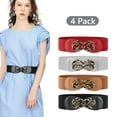 thumbnail image 1 of 4 Pcs Women Stretchy Belts for Dresses Shirt, Vintage Elastic Wide Waist Belts Suit for Waist Size 24"-27", Versatile Waist Cinching Belt, 4 Colors (Red, White, Light Brown, Black), 1 of 9
