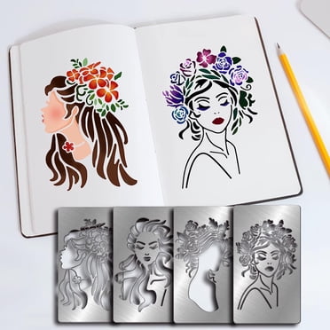 BENECREAT Moon Sun Metal Journal Stencils, Star Stainless Steel Stencils Templates For Drawing, Wood Burning, Pyrography And Engraving, Scrapbooking, 4x7 Inch