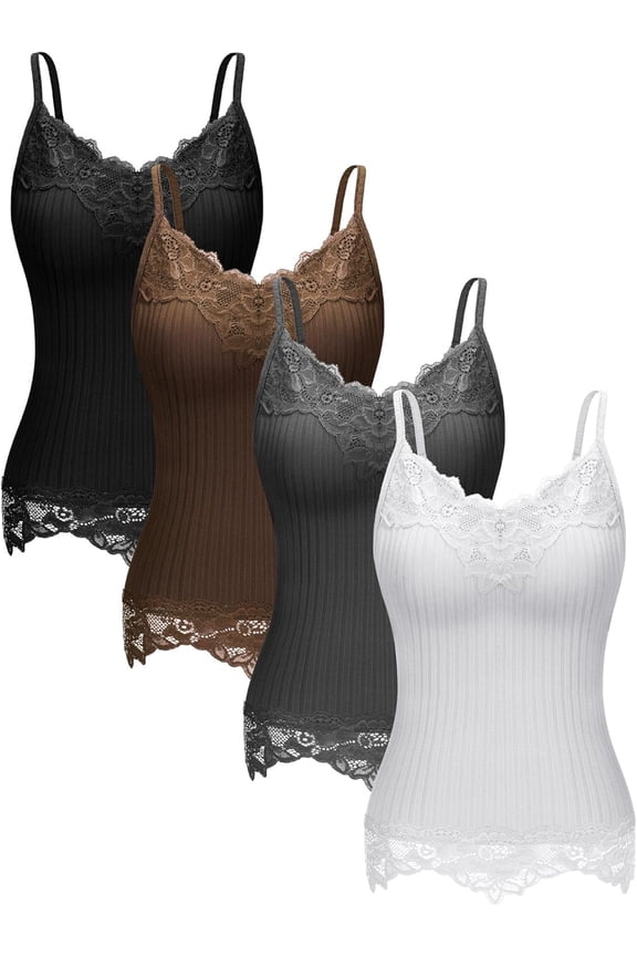4 Pcs Women's Long Lace Tank Tops lace Camisole Patchwork Tops for Women