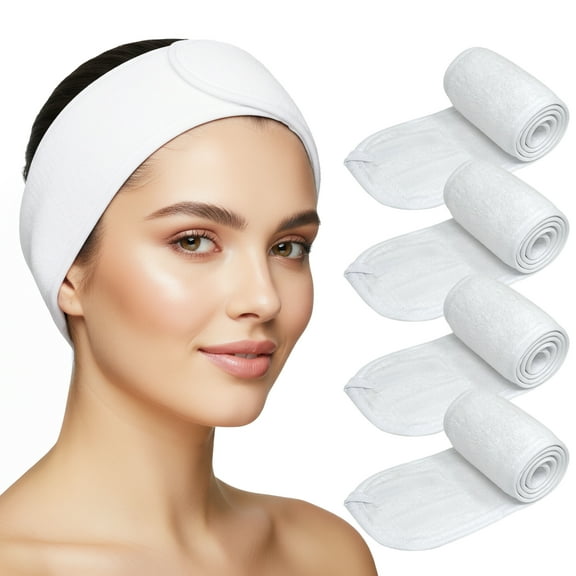 4 Pcs Women's Spa Facial Headband Head Wrap Terry Cloth Face Wash Band with Closure for Home, Makeup and Gym (AH1003x4)