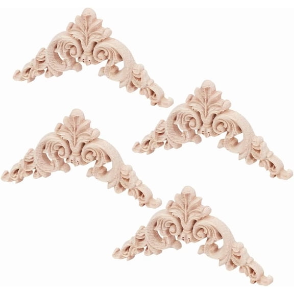 4 Pcs Wood Appliques Onlays Wood Carved Onlays Appliques for Furniture Unpainted Frame Decal for Wall Cabinet Door Bed Dresser Mirror Decoration PapayaWhip 3.2x3.2x0.25inch Brown