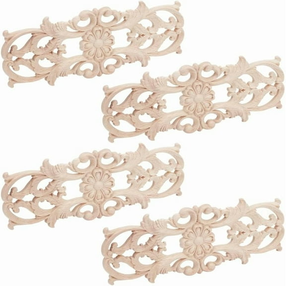 4 Pcs Wood Appliques Onlays Wood Carved Onlays Appliques for Furniture Unpainted Frame Decal for Wall Cabinet Door Bed Dresser Mirror Decoration PapayaWhip 8.7x3.1x0.25inch DIY Making
