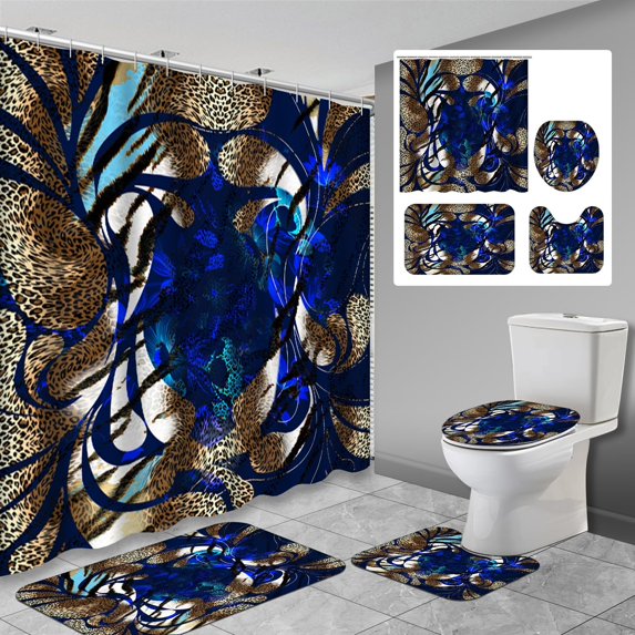 4 Pcs Wood Bathroom Shower Curtain Sets with Rugs, United States National Flag America Country Grunge Bathroom Sets with Shower Curtain and Rugs, Bathroom Decor Sets with Mats and Towels