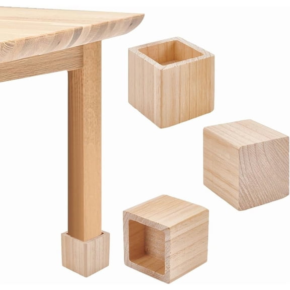 4 Pcs Wood Bed Risers Heavy Duty Elephant Feet Chair Raiser Natural Square Wood Furniture Lifters for DIY