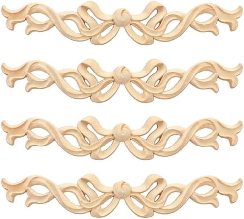 4 Pcs Wood Carved Appliques Decorative DIY Coquettish Ribbon with Bow ...