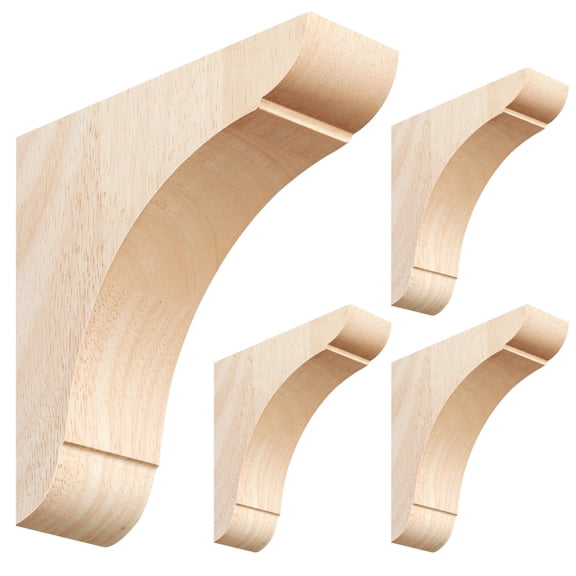 4 Pcs Wood Corbel Wooden Shelf Brackets  Unfinished Paintable Bracket With Hanging Hook For Doorway Countertop Kitchen Cabinet Book Shelves Rubber (6 X 6 1.75 Inches)