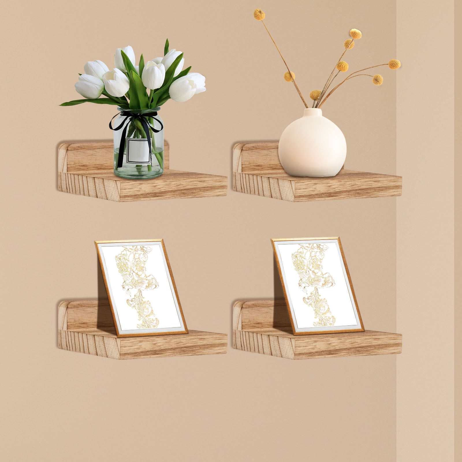 4 Pcs Wood Floating Shelves Small Wall Shelves Wall Mounted Decorative ... - Accent Wall Shelves For Small Space