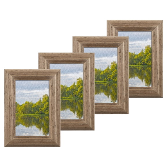 4 Pcs Wood Picture Frames, 2 x 3 Inch Wooden Photo Frame, Photo Displays with Mat Glass Panel for Wall Tabletop Display, Brown