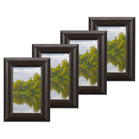 4 Pcs Wood Picture Frames, 2 x 3 Inch Wooden Photo Frame, Photo Displays with Mat Glass Panel for Wall Tabletop Display, Walnut Color