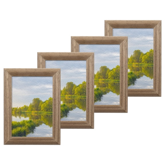 4 Pcs Wood Picture Frames, 4 x 5 Inch Wooden Photo Frame, Photo Displays with Mat Glass Panel for Wall Tabletop Display, Brown
