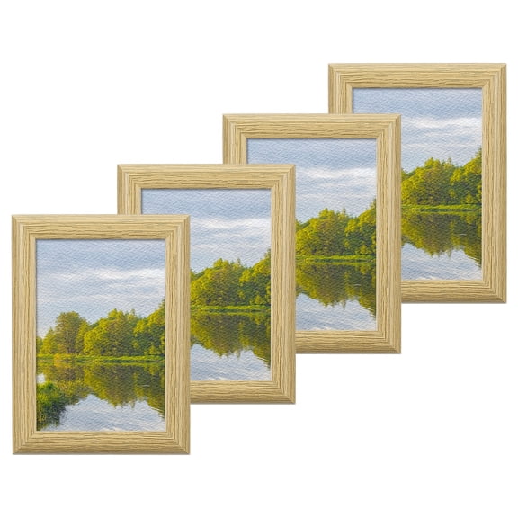 4 Pcs Wood Picture Frames, 4 x 5 Inch Wooden Photo Frame, Photo Displays with Mat Glass Panel for Wall Tabletop Display, Natural Beige