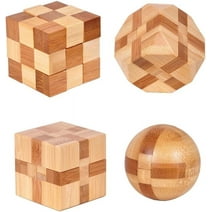 4 Pcs Wood Puzzle 3D Wooden Brain Teaser Cube Ball Puzzle Intellectual Logical Training