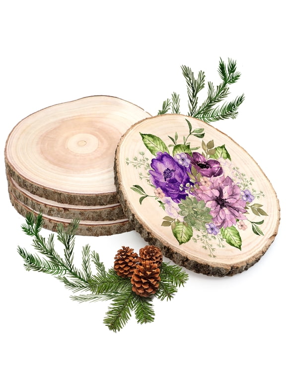 4 Pcs Wood Slices for Centerpieces 10-11 Inches, Unfinished Wood Rounds Rustic Wedding Decor, Natural Paulownia Wood Centerpieces for Tables, DIY Wedding Decoration Wood Pieces for Painting