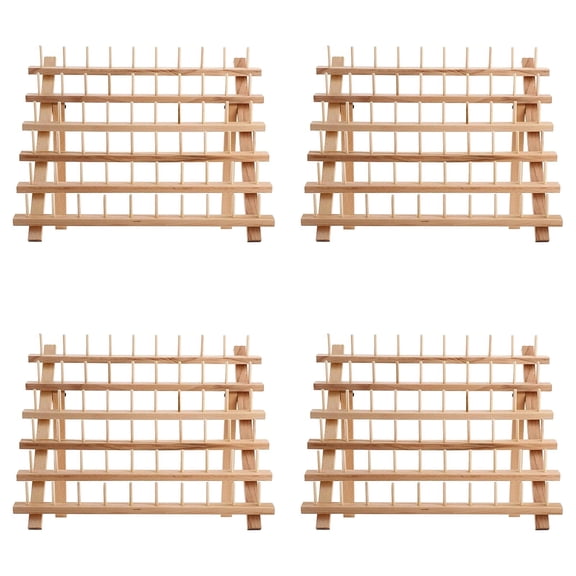 4 Pcs Wood Thread Rack for 60 Spools, Heavy Duty Sewing Thread Organizer, Freestanding or Wall Mount Holder for Embroidery Quilting Thread Storage, Fits Mini King Cones, 12.6"x15.7"