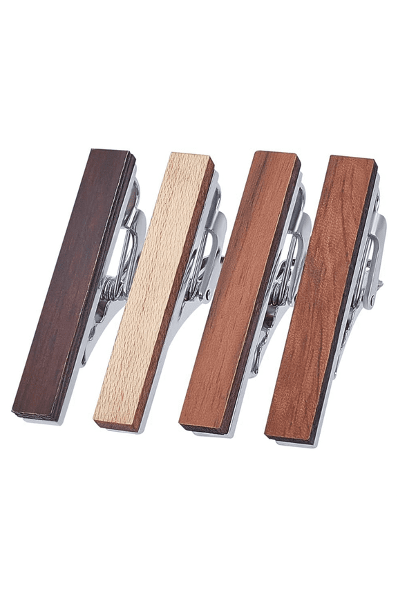 4 Pcs Wood Tie Clip for Men Natural Bar Fashion Personalized Wooden Slide Wedding Anniversary Business