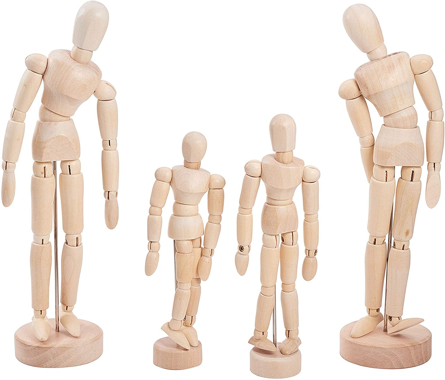 4 Pcs Wooden Artist Drawing Articulated Manikin Blockhead, Flexible Wooden Doll Human Figure Puppet Model for Sketch Charcoal Home Office Desk Decoration Gift