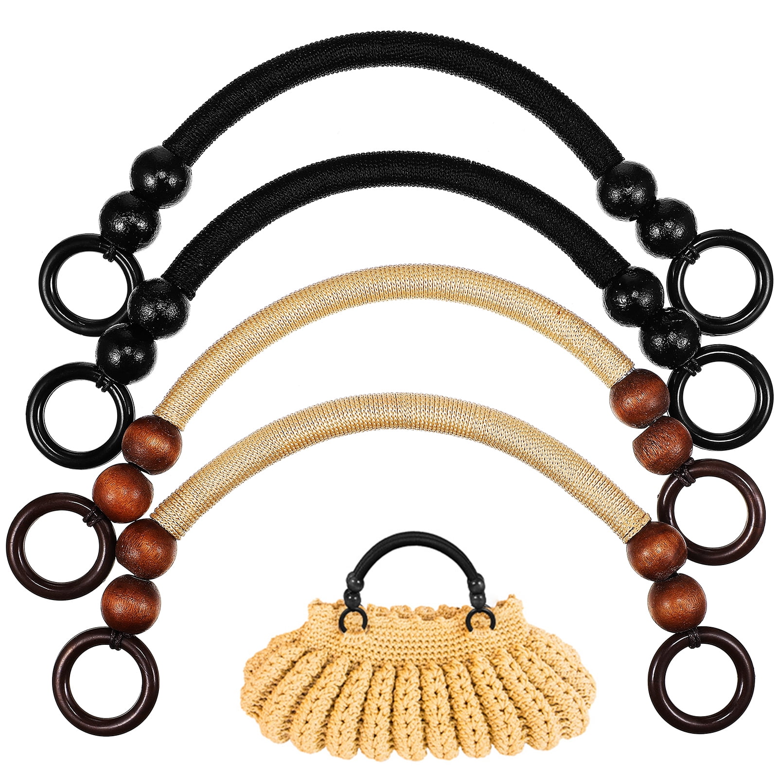 4 Pcs Wooden Bead Arm Shoulder Bag Handles Wallet Straps Handbag Purse