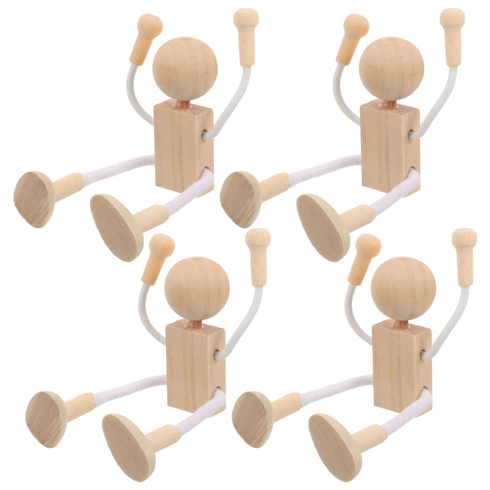 4 Pcs Unfinished Peg Dolls Toy for Kids DIY Toys Educational Child