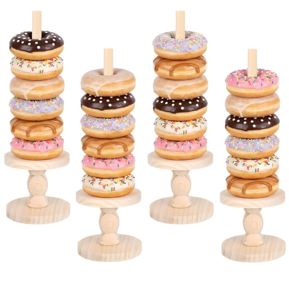 Wooden Donut Stand 16.92 Inch Stackable Tower Holder for Dessert Table, Tiered Donut Display Stand for Party, Bagel Holder for Wedding Birthday Tea Party Decorations
