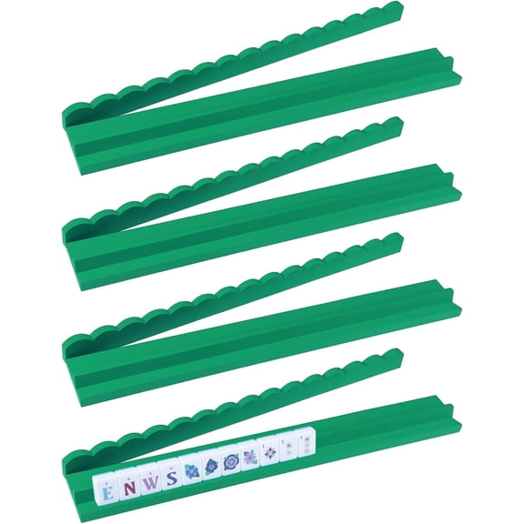 4 Pcs Wooden Scalloped Mahjong Racks with Magnetic Pushers, 20 Inch Painted Wood Mahjong Tile Holders, Table Game Accessories for Family, Green