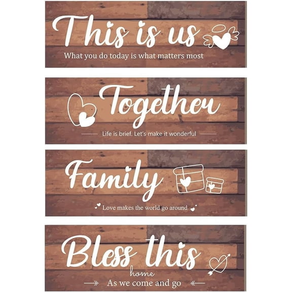 4 Pcs Word Wall Decor THIS IS US/TOGETHER/FAMILY/BLESS THIS Wall Decor Saddle Brown Word Wall Decorations for Living Room Bedroom 3.9411.81 Inch Brown