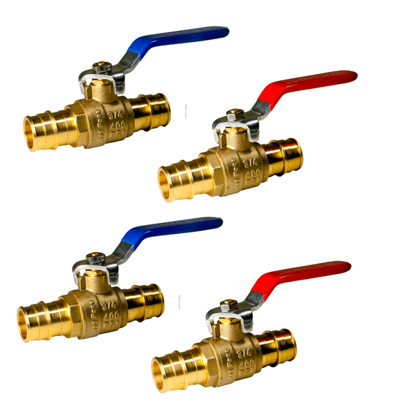 4 Pcs XFITTING Pex A 3/4 Inch x 3/4 Inch Ball Hot & Cold (Red & Blue), 29-5-3&4=2