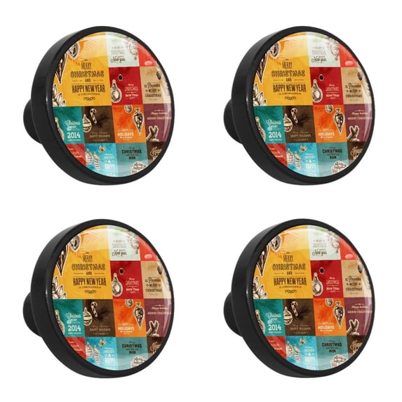 4 Pcs Xmas Graphic Elements Knobs for Kitchen Cabinet Cupboard Dresser Bookcase Drawer Pulls Handles Round Home Decor