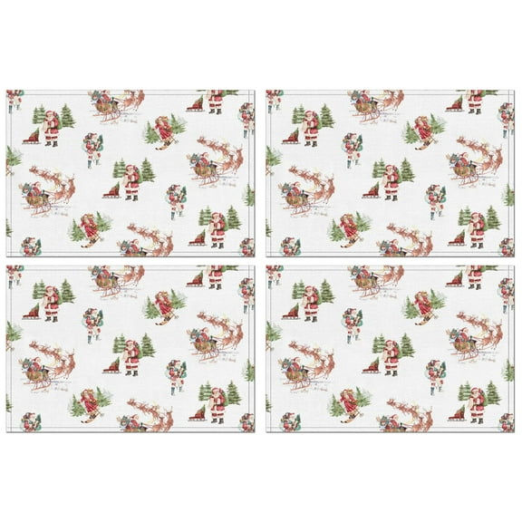 4 Pcs Xmas Placemats 12x17 Inches, Vintage Rustic Holiday Design - Waterproof Washable Table Mats for Dining Kitchen Christmas Decor