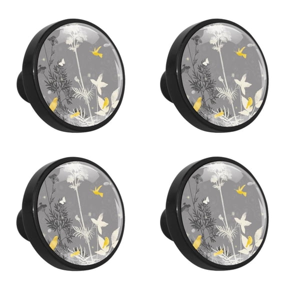 4 Pcs Yellow Bird Knobs for Kitchen Cabinet Cupboard Dresser Bookcase Drawer Pulls Handles Round Home Decor