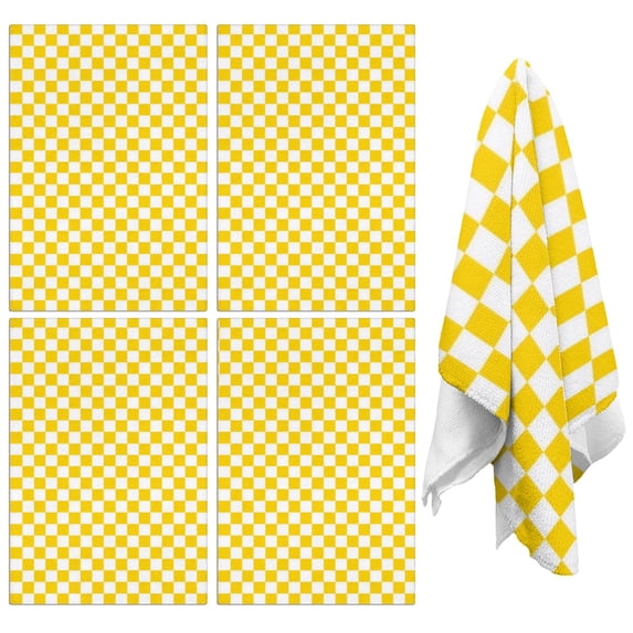 4 Pcs Yellow and White Checkered Pattern Funny Kitchen Towels, Microfiber Dish Towels, Kitchen Tea Towels Set 18" X 26"