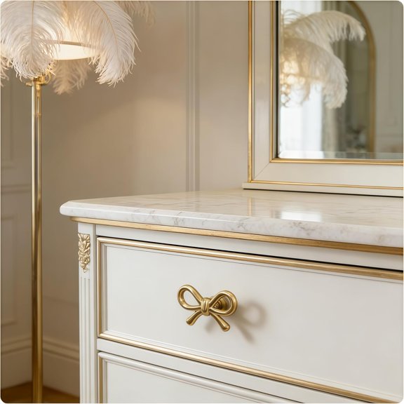 4 Pcs Zinc Alloy Bow Drawer Knobs, Gold