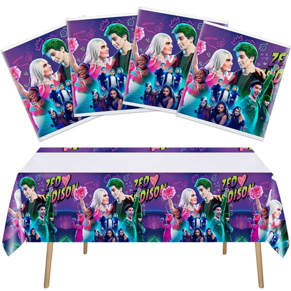 4 Pcs For Zombie Cartoon Movie For High Birthday Tablecloths Rectangular Party Decorations,70.9*42.5 Inch Disposable Waterproof Tablecloth for Celebration Party Supplies