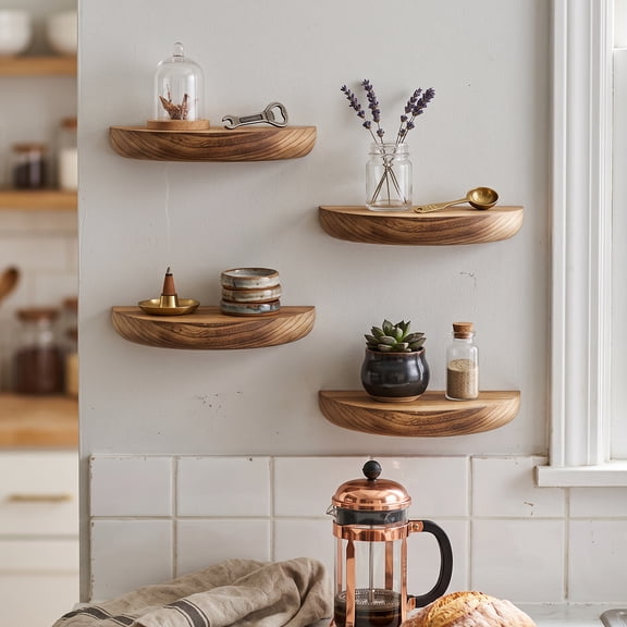 4 Pcs half Round Floating Shelves Wood 8.35" Wall Mounted Display Ledge for Entryway and Bedroom