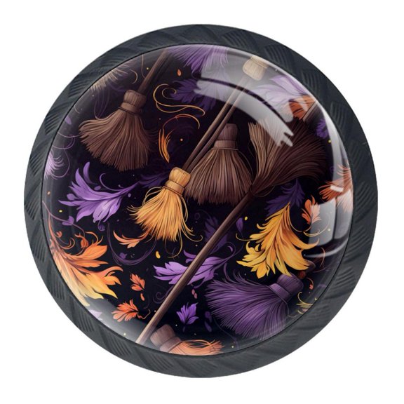 4 Pcs halloween broom Knobs for Kitchen Cabinet Cupboard Dresser Bookcase Drawer Pulls Handles Round Home Decor