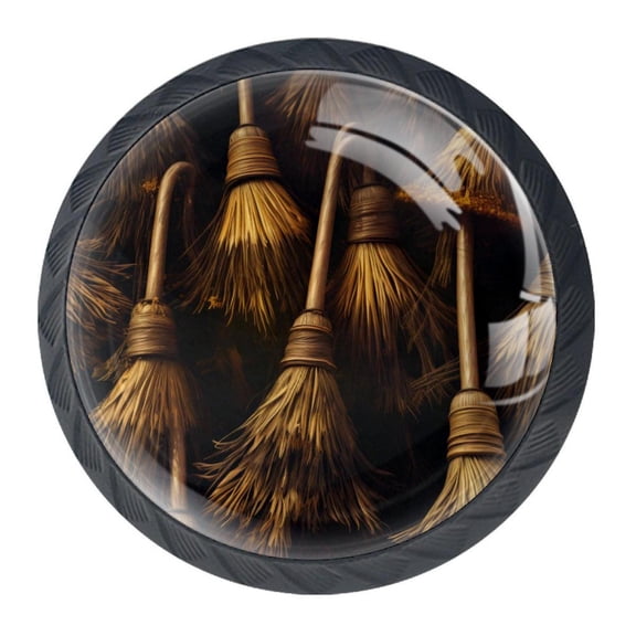4 Pcs halloween broom Knobs for Kitchen Cabinet Cupboard Dresser Bookcase Drawer Pulls Handles Round Home Decor