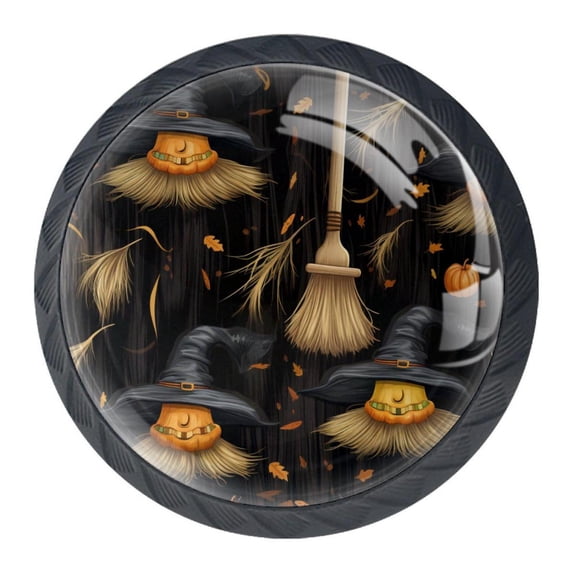4 Pcs halloween broom Knobs for Kitchen Cabinet Cupboard Dresser Bookcase Drawer Pulls Handles Round Home Decor