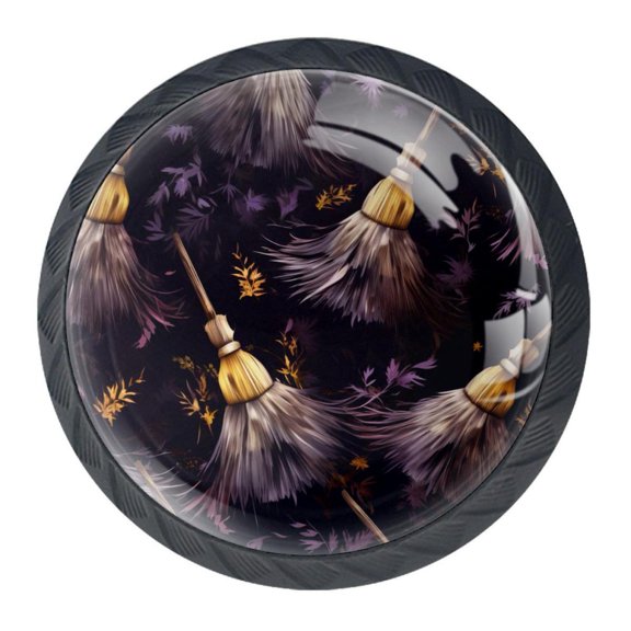4 Pcs halloween broom Knobs for Kitchen Cabinet Cupboard Dresser Bookcase Drawer Pulls Handles Round Home Decor