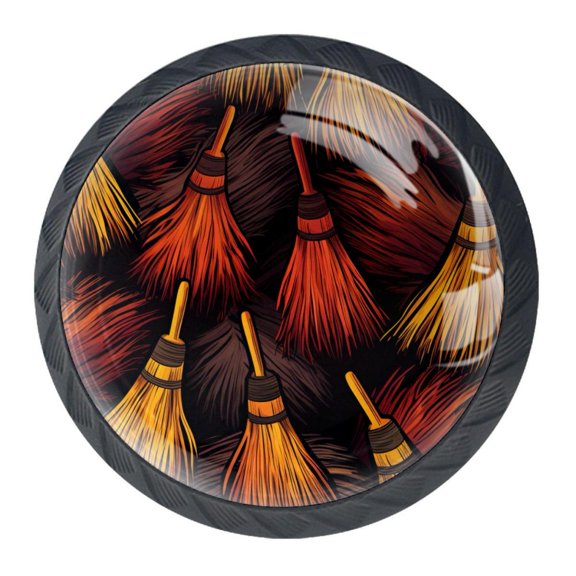 4 Pcs halloween broom Knobs for Kitchen Cabinet Cupboard Dresser Bookcase Drawer Pulls Handles Round Home Decor
