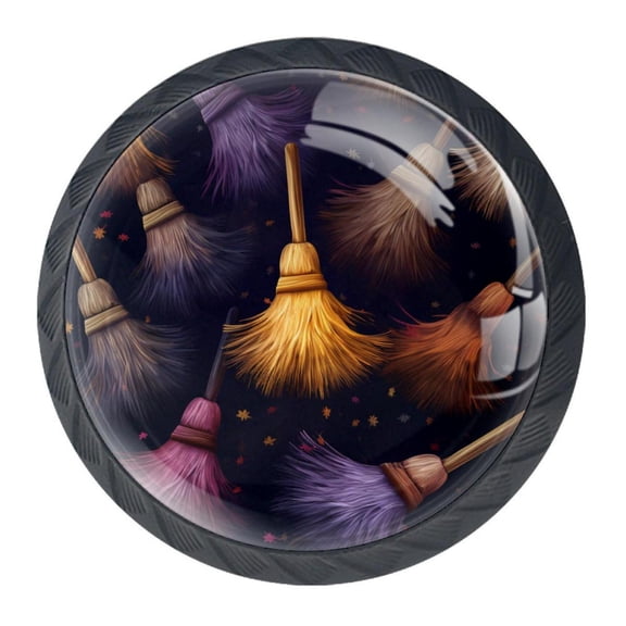 4 Pcs halloween broom Knobs for Kitchen Cabinet Cupboard Dresser Bookcase Drawer Pulls Handles Round Home Decor