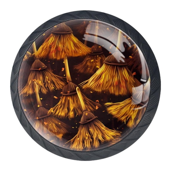 4 Pcs halloween broom Knobs for Kitchen Cabinet Cupboard Dresser Bookcase Drawer Pulls Handles Round Home Decor