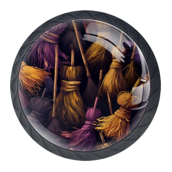 4 Pcs halloween broom Knobs for Kitchen Cabinet Cupboard Dresser Bookcase Drawer Pulls Handles Round Home Decor