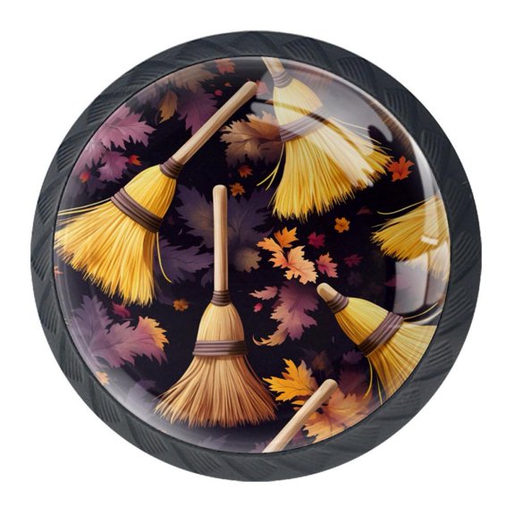 4 Pcs halloween broom Knobs for Kitchen Cabinet Cupboard Dresser Bookcase Drawer Pulls Handles Round Home Decor